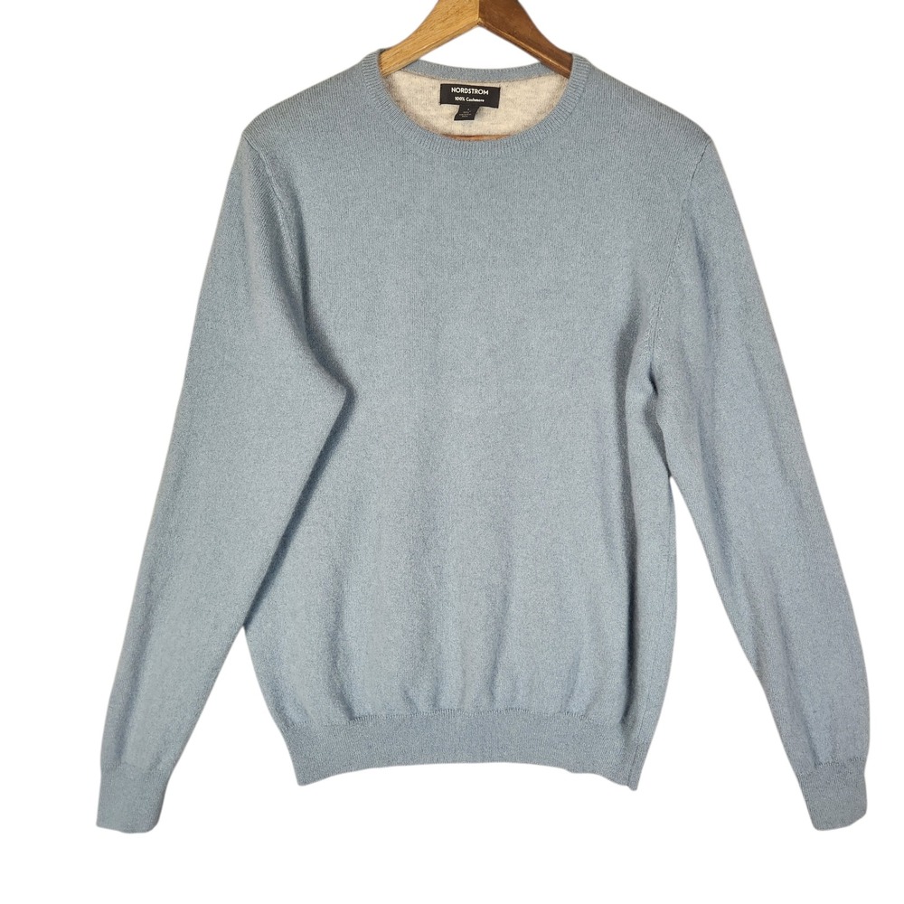 Nordstrom Cashmere Sweater Large Light Blue Crew Neck Long Sleeve Pullover